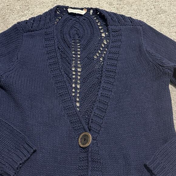 Soft Surroundings XS Cardigan Sweater Knit Crochete Back Button Navy Blue Boho - Picture 5 of 9